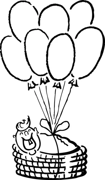 Baba egy kosárban, az égen úszó és kötött ballonok Vektor Grafikák