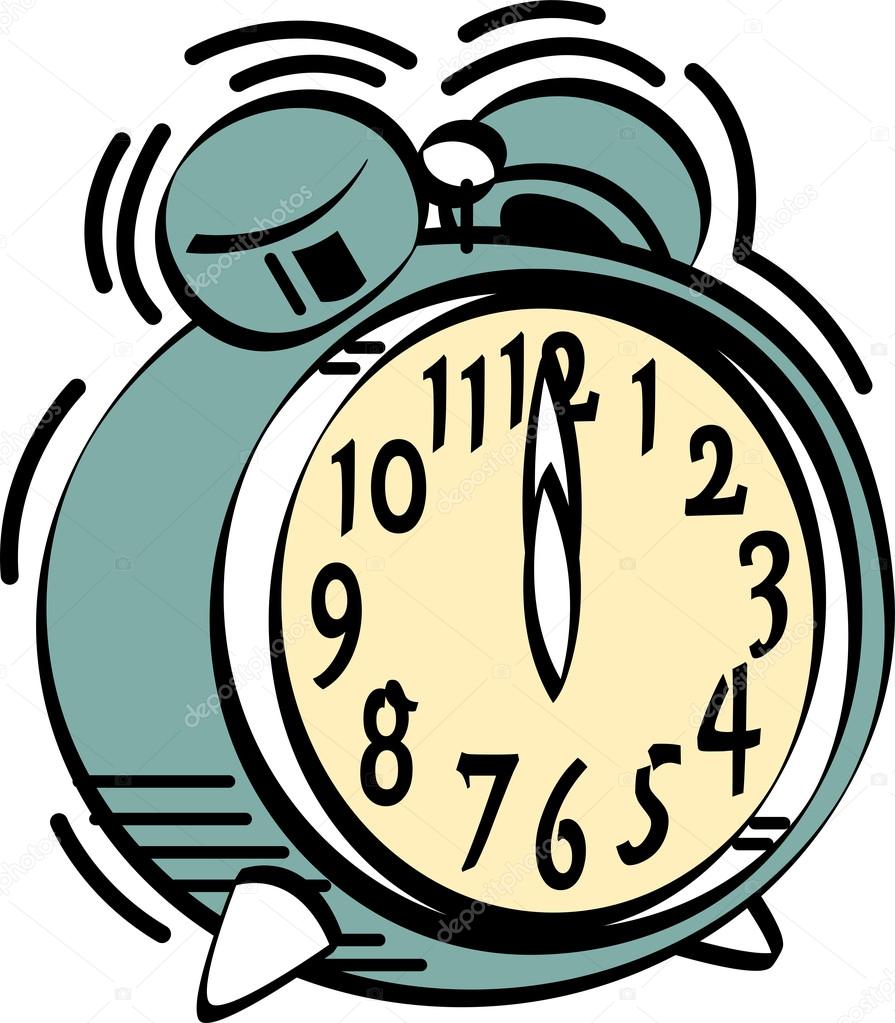 Green alarm clock ringing at midnight or noon
