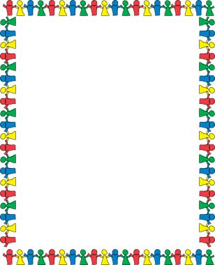 Stationery border of colorful paper dolls holding hands and bordering clipart