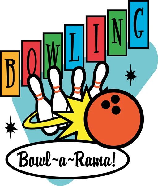 Bowling ball and a lineup of pins — Stock Vector