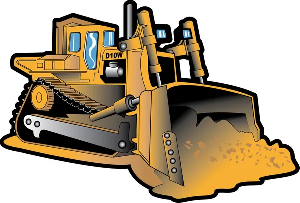 Bulldozer amarillo moviendo la suciedad en un sitio de construcción — Vector de stock