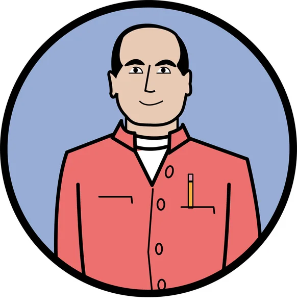 Hombre de negocios caucásico vestido con una camisa roja casual con un lápiz en el bolsillo — Vector de stock