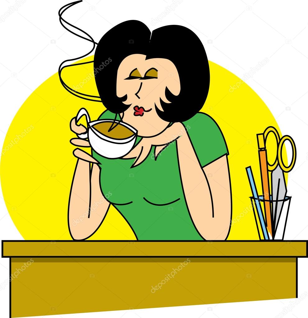 Image vectorielle Secrétaire Boire du café à son bureau par ©ClipArtGuy -  17248959, image size:991x1023