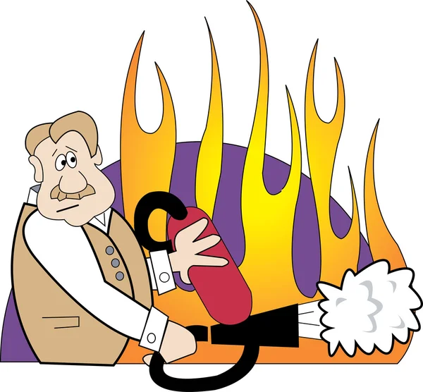 Cartoon man extinguishes the flame — Stock Vector