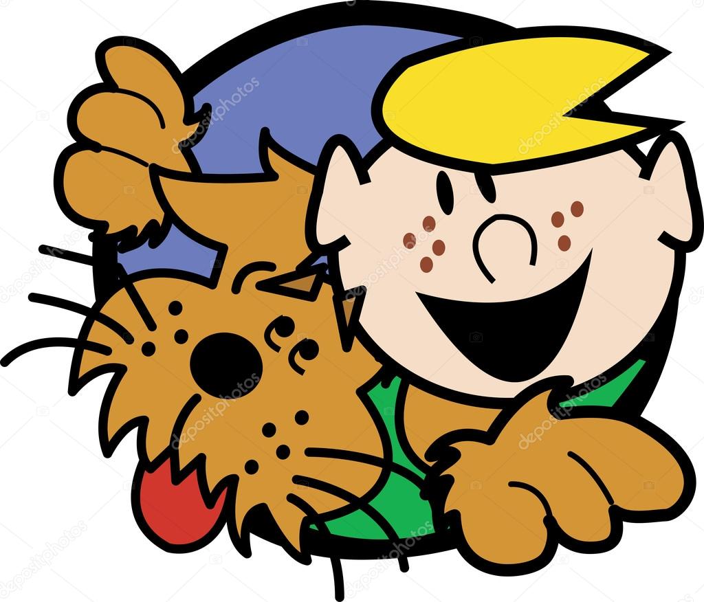 Cartoon guy with dog