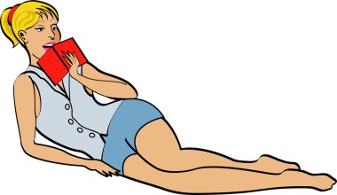 onun tarafında döşeme, dinlenme ve bir kitap okuma bir genç, güzel kız ya da üniversite öğrenci.