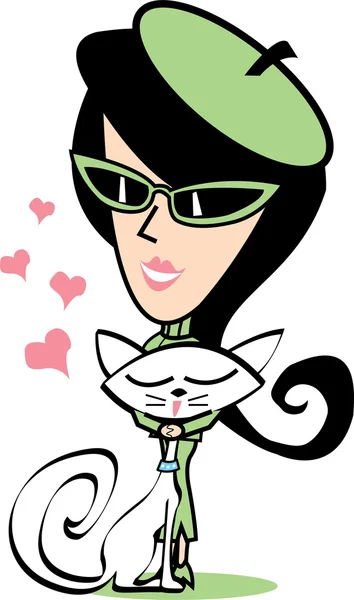 Chica con gato — Vector de stock