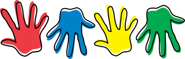Rangée de différentes empreintes de main colorées — Image vectorielle