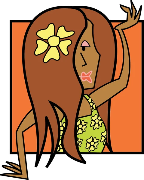 Dançarina Hula feminina atraente com uma flor em seu cabelo — Vetor de Stock
