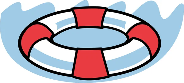 Červené a bílé kulaté záchranným kruhem ve vodě — Stockový vektor