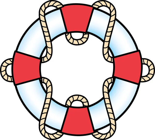 Red And White Life Preserver Ring With A Rope — Stock Vector