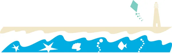 Bir sahilde deniz feneri yakınlarında yıkama sörf ile sınır — Stok Vektör