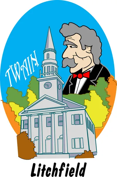 Mark Twain Over The First Congregational Church In Litchfield — Stock Vector