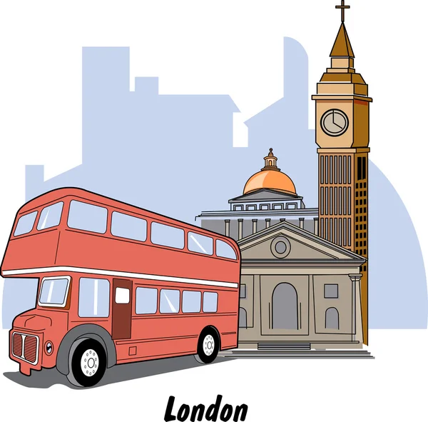 London England Double Decker And Street Scene — Stock Vector
