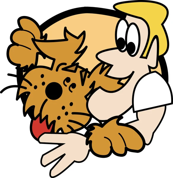 Blond Man Hugging His Happy Dog — Stockvector