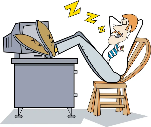 Lazy Businessman With His Feet Up On His Computer Desk — Stock Vector