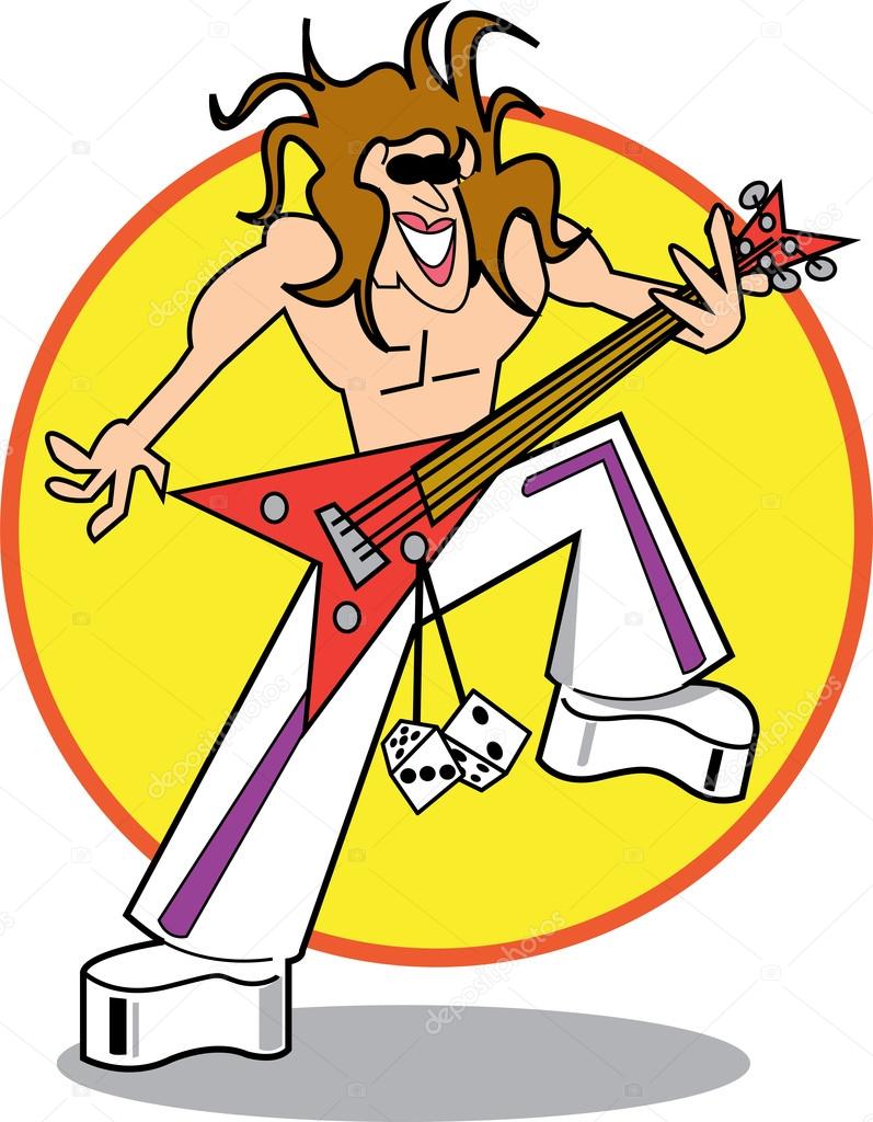 Shirtless Man In A Rock Band, Playing An Electric Guitar