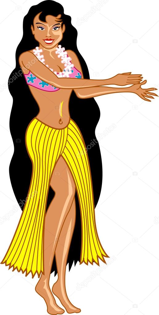 Hula Girl In A Yellow Skirt, Waving Her Arms