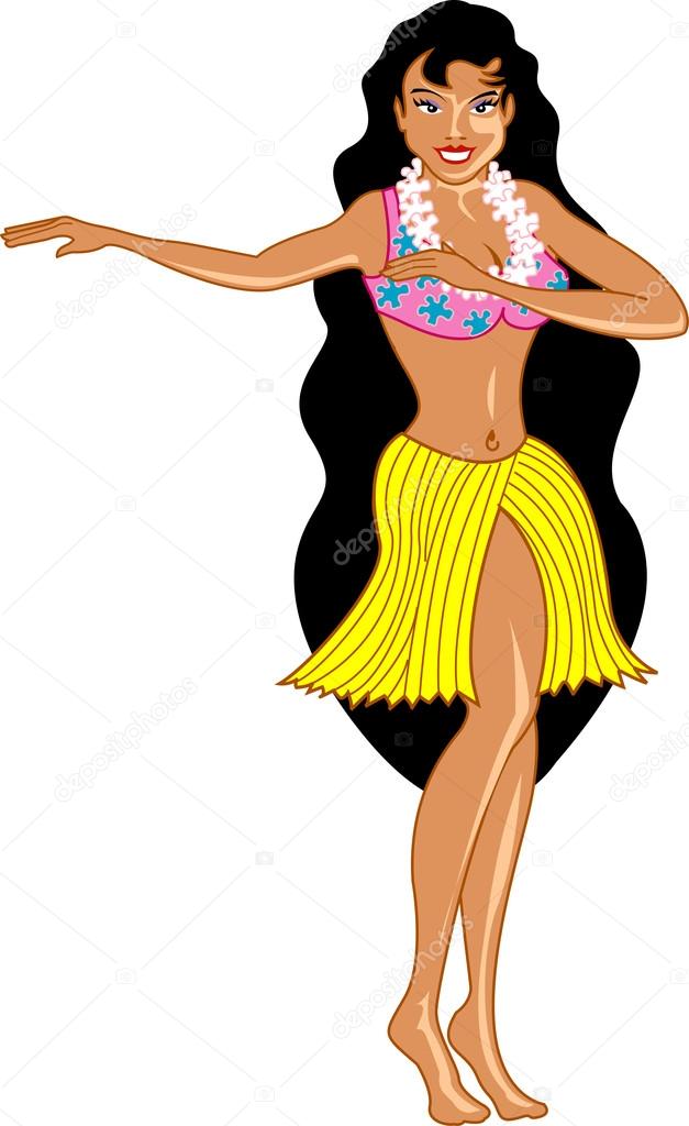 Hula Girl In A Yellow Skirt, Waving Her Arms