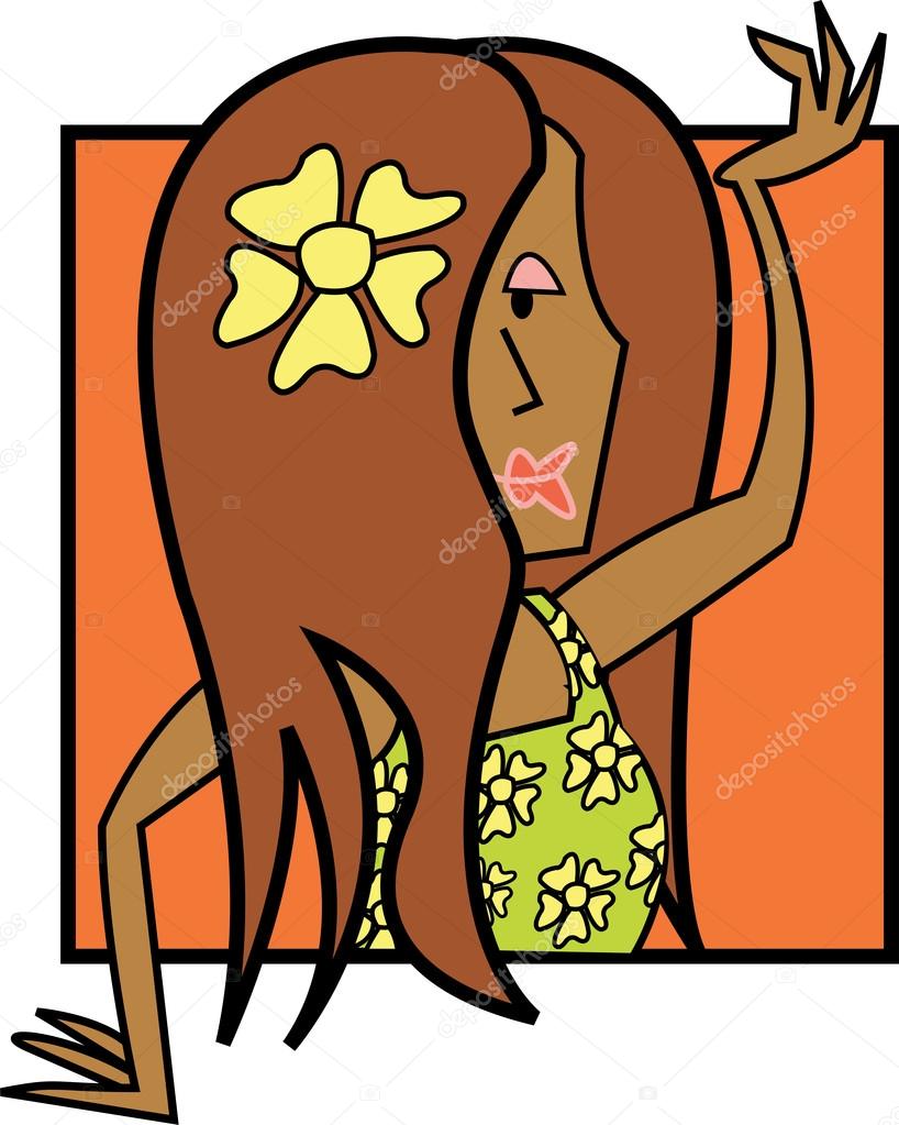 Attractive Female Hula Dancer With A Flower In Her Hair