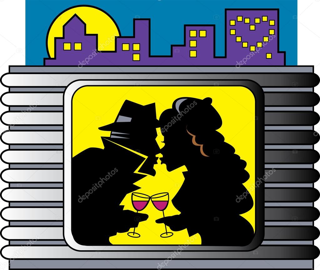 Romantic Couple Kissing And Drinking Wine In A Window