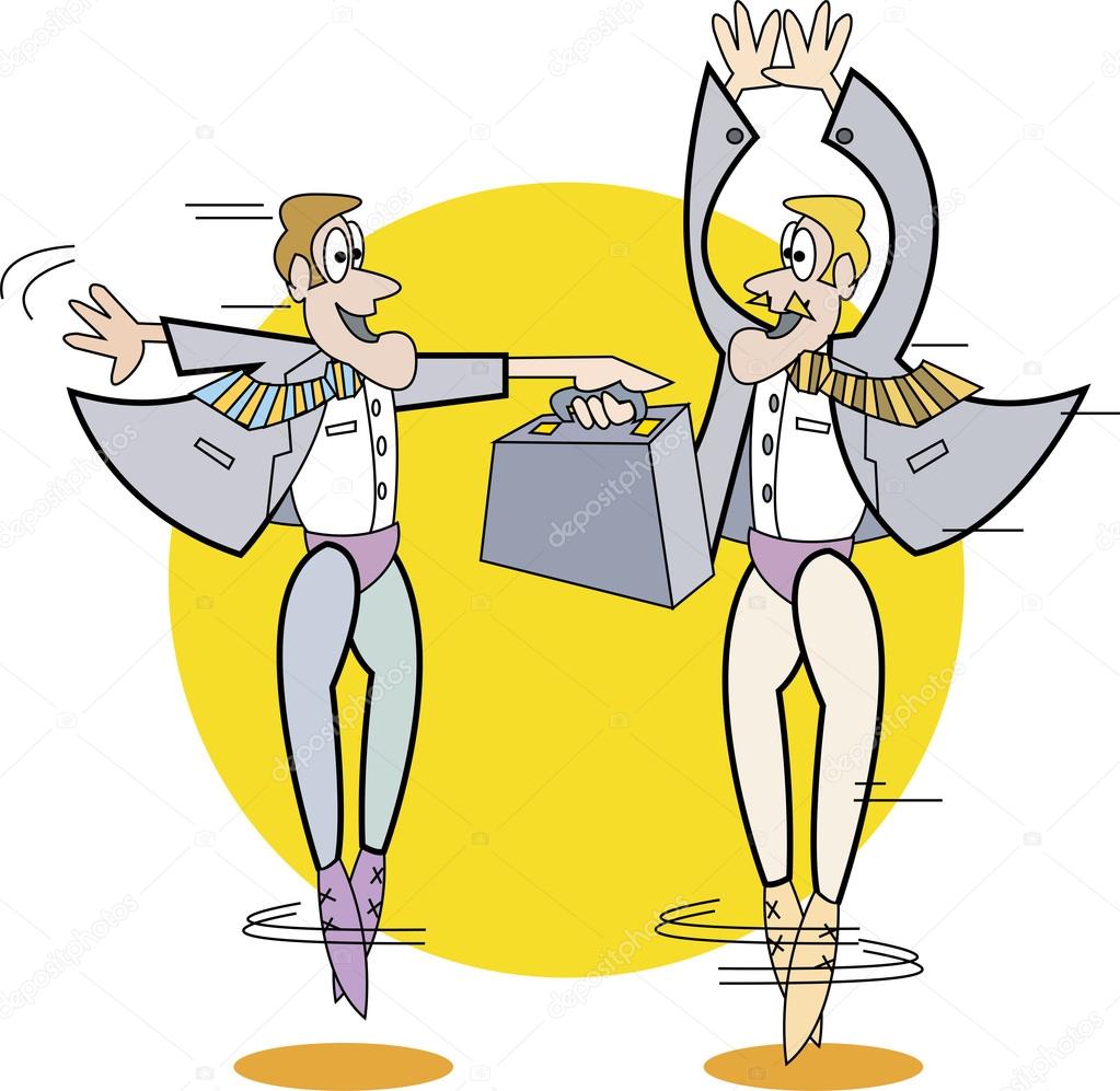 Couple Of Businessmen In Tights, Ballet Dancing With A Briefcase