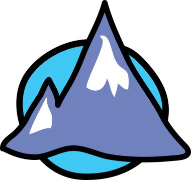 Two Pointy Mountain Peaks Over A Blue Circle Background clipart