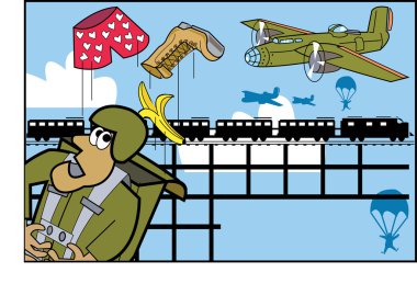 Parachuter falling by a plane clipart