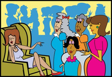 Group of ladies surrounding one woman clipart
