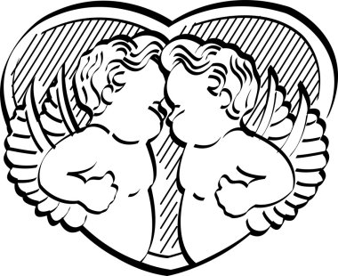 Two Black And White Victorian Cherubs clipart