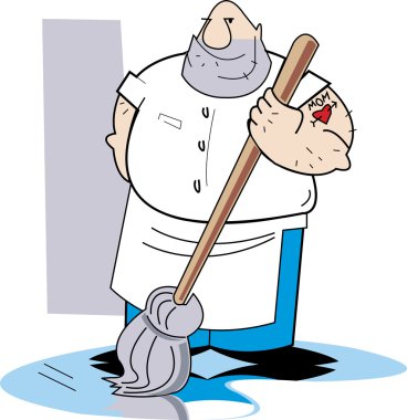 Big Hairy Man Mopping A Dirty Floor clipart