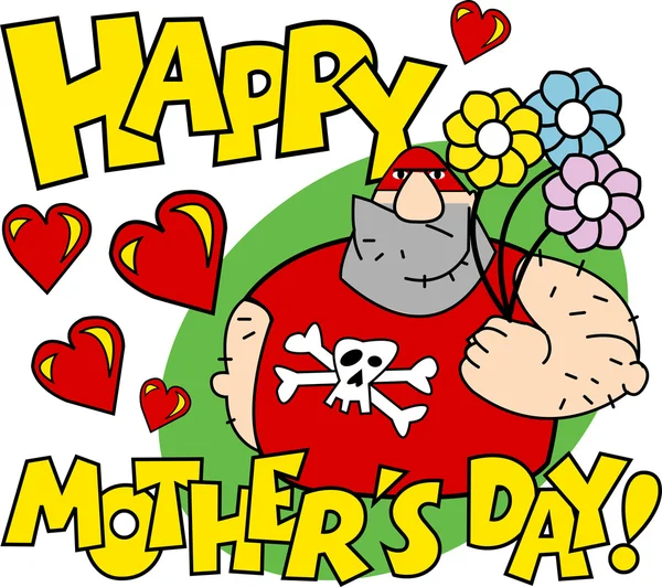 Gros mâle pro lutteur tenant des fleurs avec bonne fête des mères — Image vectorielle