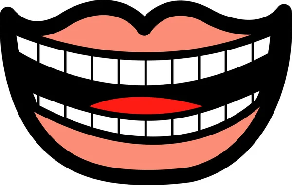 Skrattande mun kantad med perfekta tänder och rosa läppar — Stock vektor