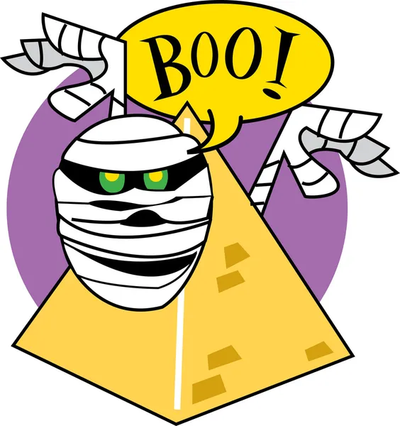 Mummie popping achter een piramide en schreeuwen boo — Stockvector