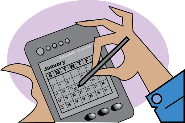 Osoba, značení a plánování událost v kalendáři — Stockový vektor