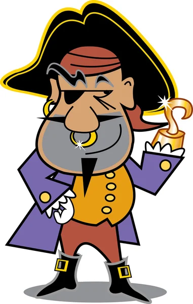 Masculino pirata com um brilhante ouro gancho mão — Vetor de Stock