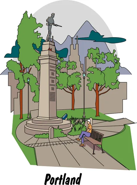 Portland oregon city scéna na lownsdale náměstí — Stockový vektor