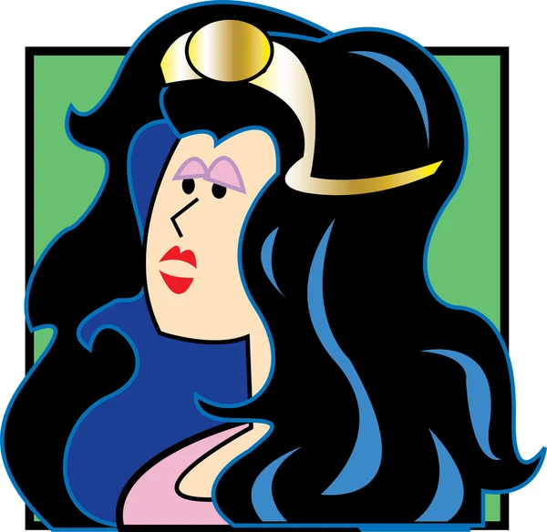 Uzun siyah saçlı güzel prenses — Stok Vektör