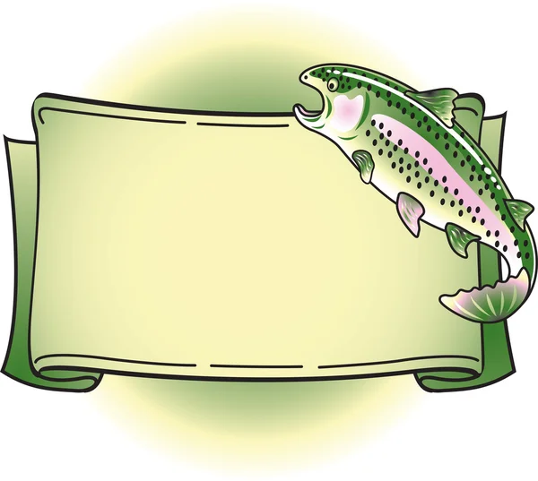 Blank Rainbow Trout Banner Over Green — Stock Vector