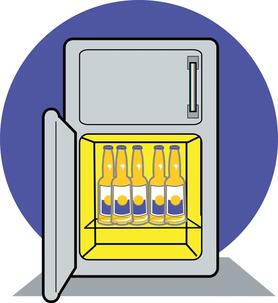 Refrigerador abastecido lleno de botellas de cerveza — Vector de stock