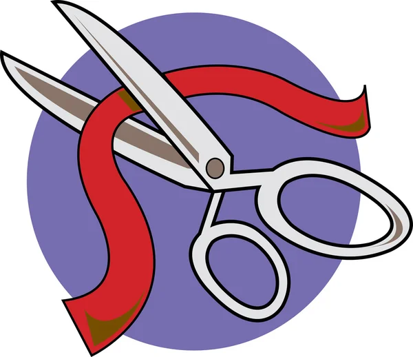 Pair Of Scissors Cutting Red Ribbon — Stock Vector