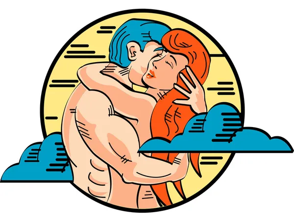 Romantic Young Nude Couple Passionately Embracing — Stock Vector