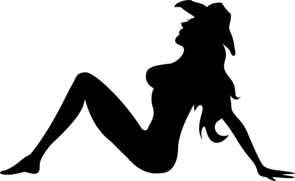 Black Silhouetted Nude Cowgirl — Stock Vector