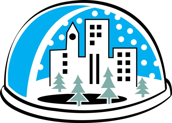 Globo de nieve con una ciudad y árboles — Vector de stock