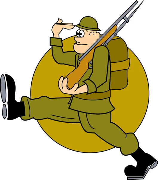 軍の銃で行進している兵士し、敬礼しながらバックパック — ストックベクタ