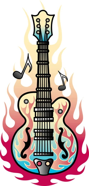 Flame Chitarra Tattoo Design — Vettoriale Stock