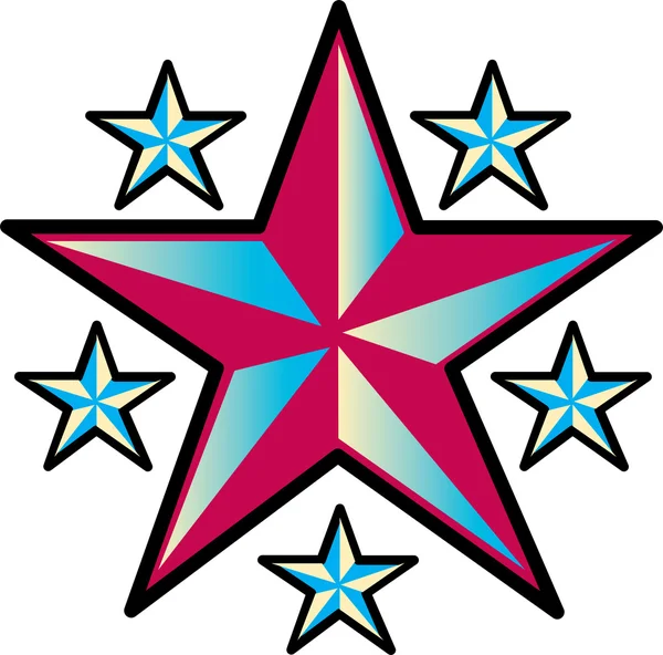 Large Nautical Star With Smaller Ones — Stock Vector