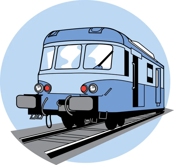 Tren azul en las vías — Vector de stock