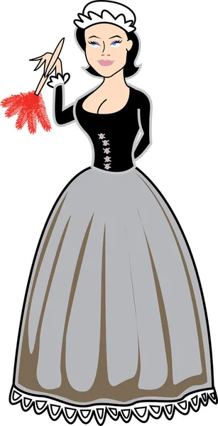 Victoriana mujer usando un plumero — Vector de stock