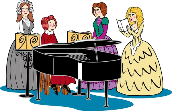 Victoriaanse vrouwen Kwartet & piano — Stockvector